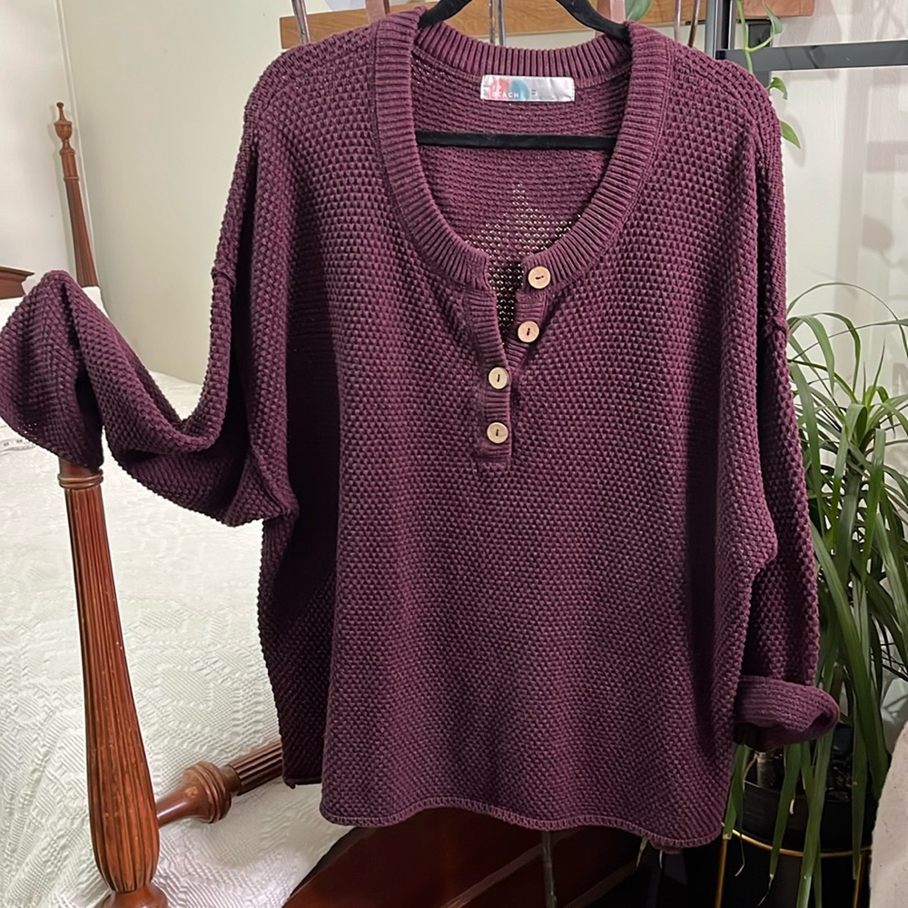 Free People Beach Waffle Knit Pullover Mulberry Size Medium
